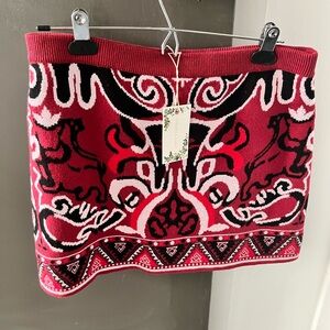 Chelsea & Violet Red Patterned Knit Mini Skirt with Pink and Black Accents